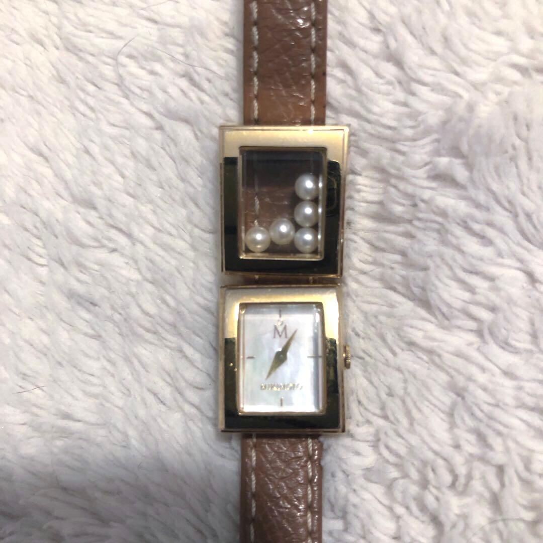 MIKIMOTO international パール装飾 レザーブレスレット時計
