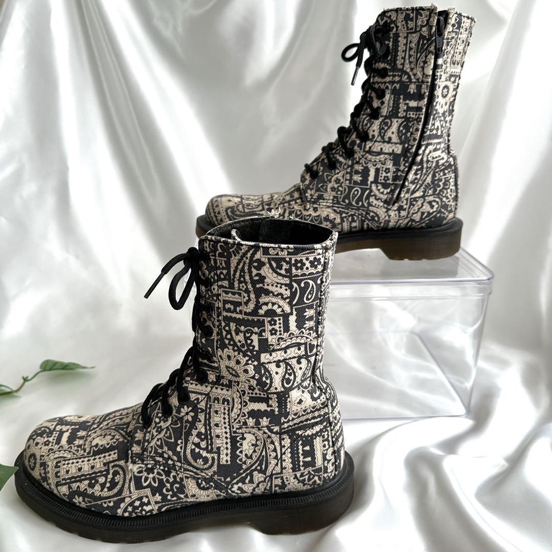コラボ　希少　ドクターマーチン　ワイズ　総柄　9ホール　サイドジップ　ブーツ