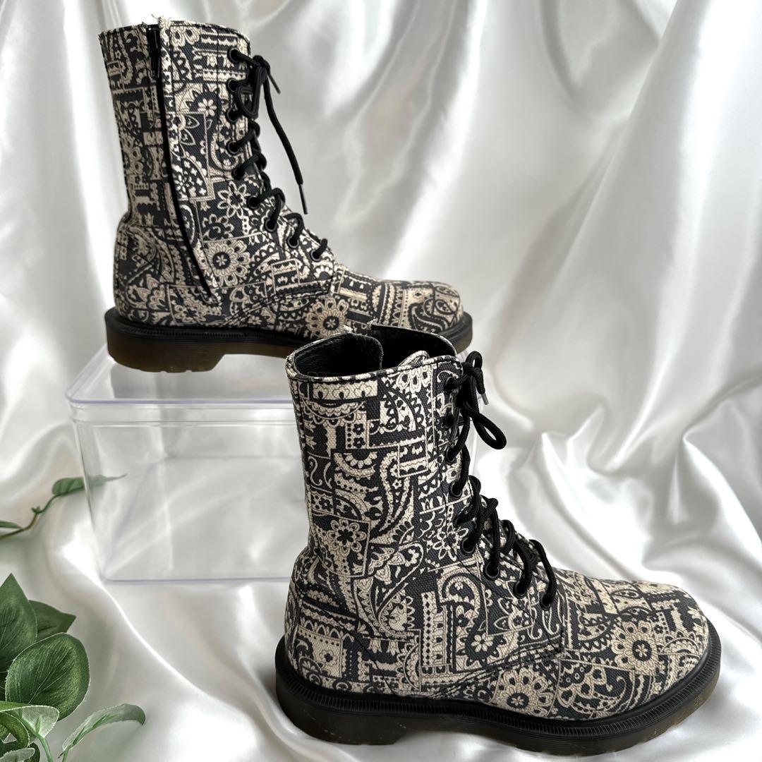 コラボ　希少　ドクターマーチン　ワイズ　総柄　9ホール　サイドジップ　ブーツ