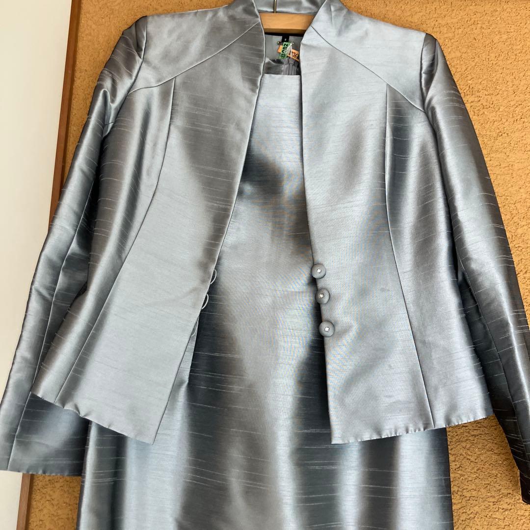 東京ソワールドルチェマザーズドレス シルバーシャンタンジャケットロングドレス