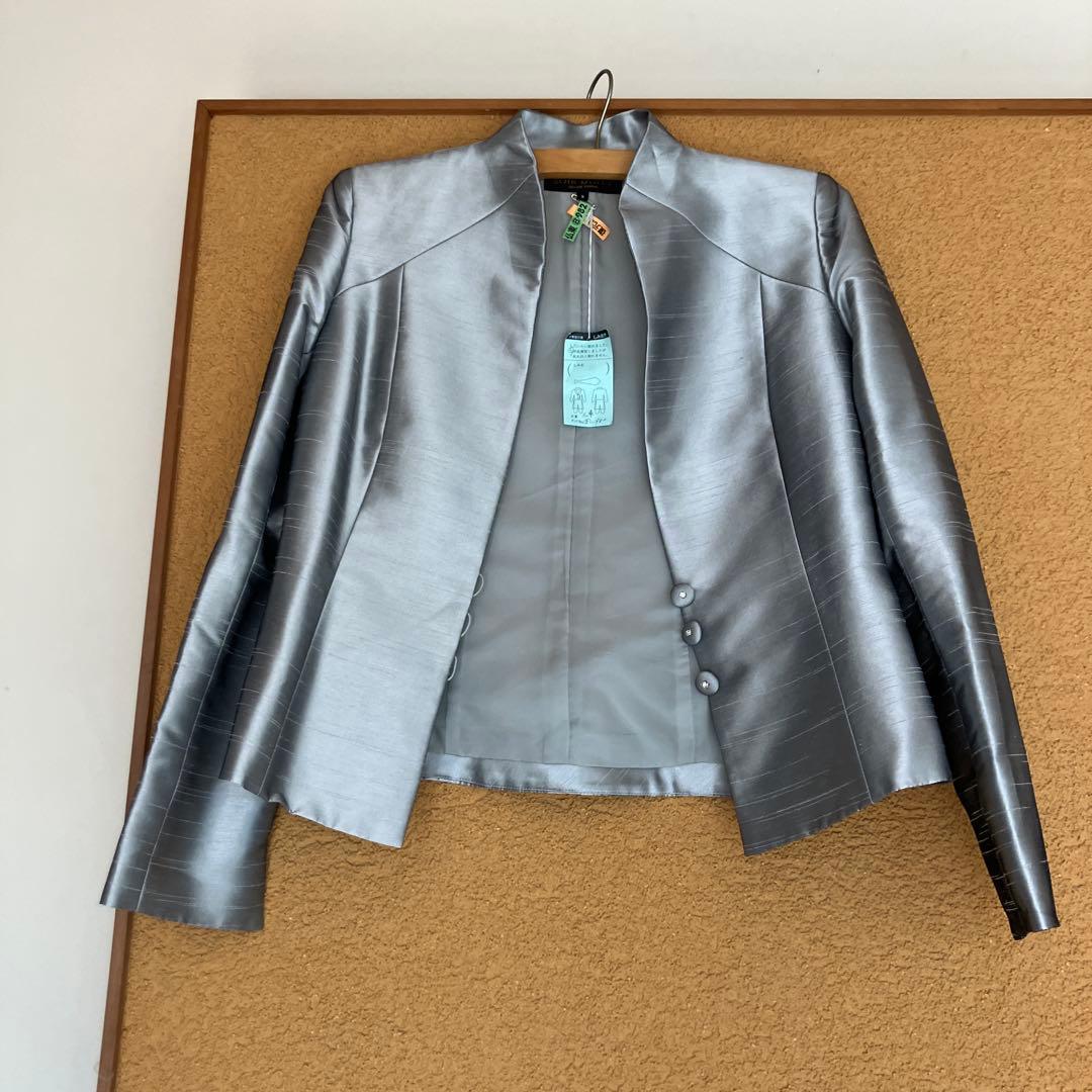 東京ソワールドルチェマザーズドレス シルバーシャンタンジャケットロングドレス