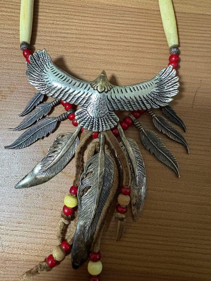 イーグル　フェザー　ネックレス　ビーズ　シルバー　925 SILVER