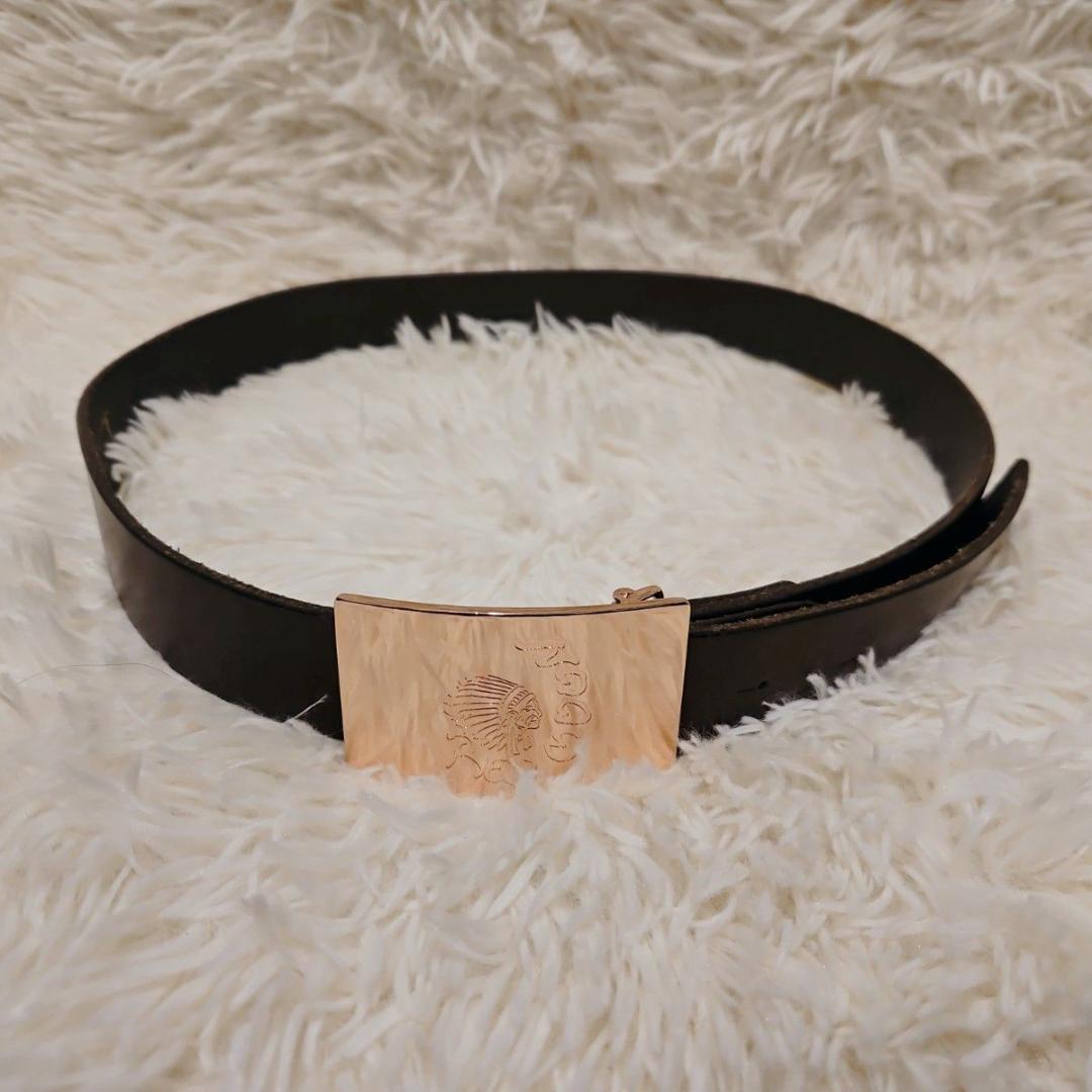 美品 RED MOON レッドムーン ベルド ロゴ刻印 ブラウン プレート 本革