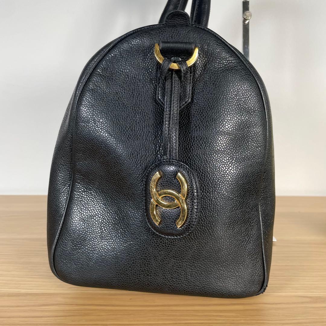 シャネル ボストンバッグ ハンドバッグ キャビアスキン　レザー ブラック