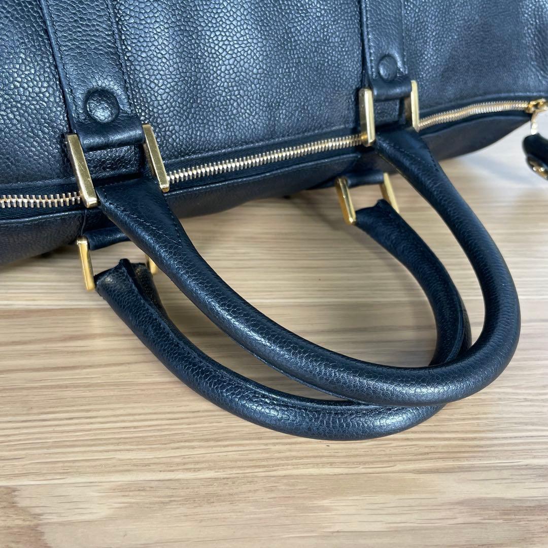 シャネル ボストンバッグ ハンドバッグ キャビアスキン　レザー ブラック