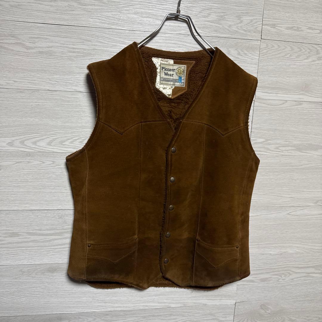 70s Pioneer Wear USA製 スエード ウエスタンベスト 裏ボア