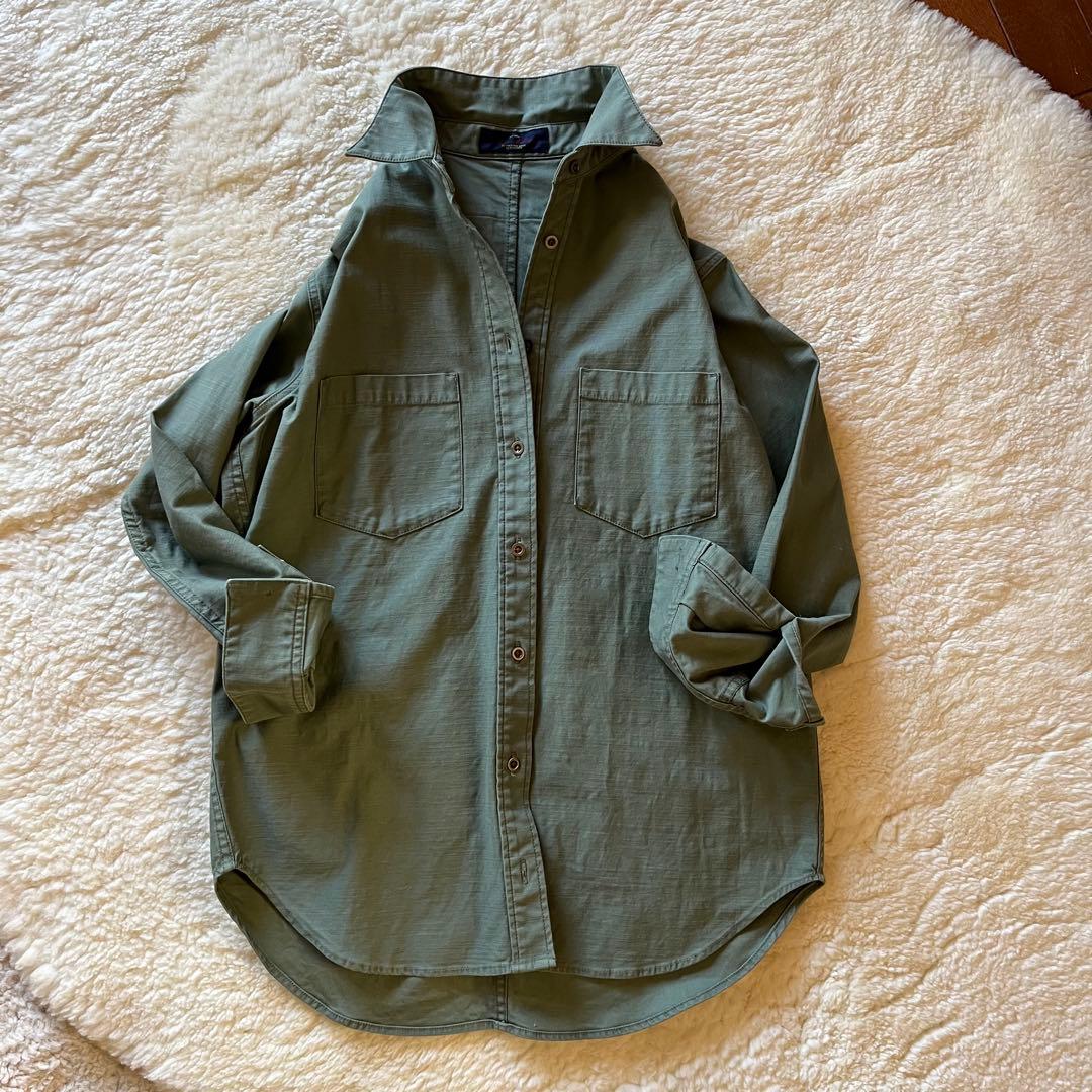 フレームワーク バックサテンミリタリーシャツ ワークシャツ カーキ