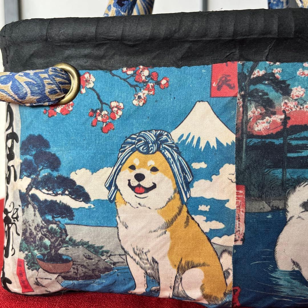温泉犬 和犬 柴犬 富士山 一閑張り バッグ かごバッグ ハンドバッグ