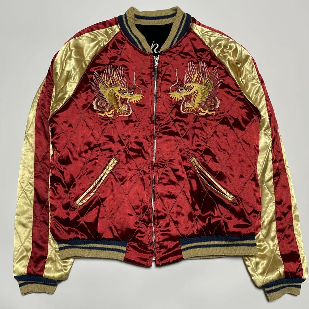 極美品　テーラー東洋　別珍スカジャン　キルティング　リバーシブル　鷹　虎　黒×赤