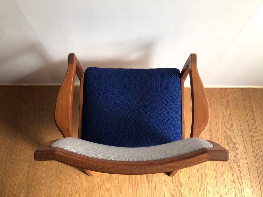 日田工芸 チーク無垢材 アームチェア① 生地新調 デスクチェア 工芸椅子