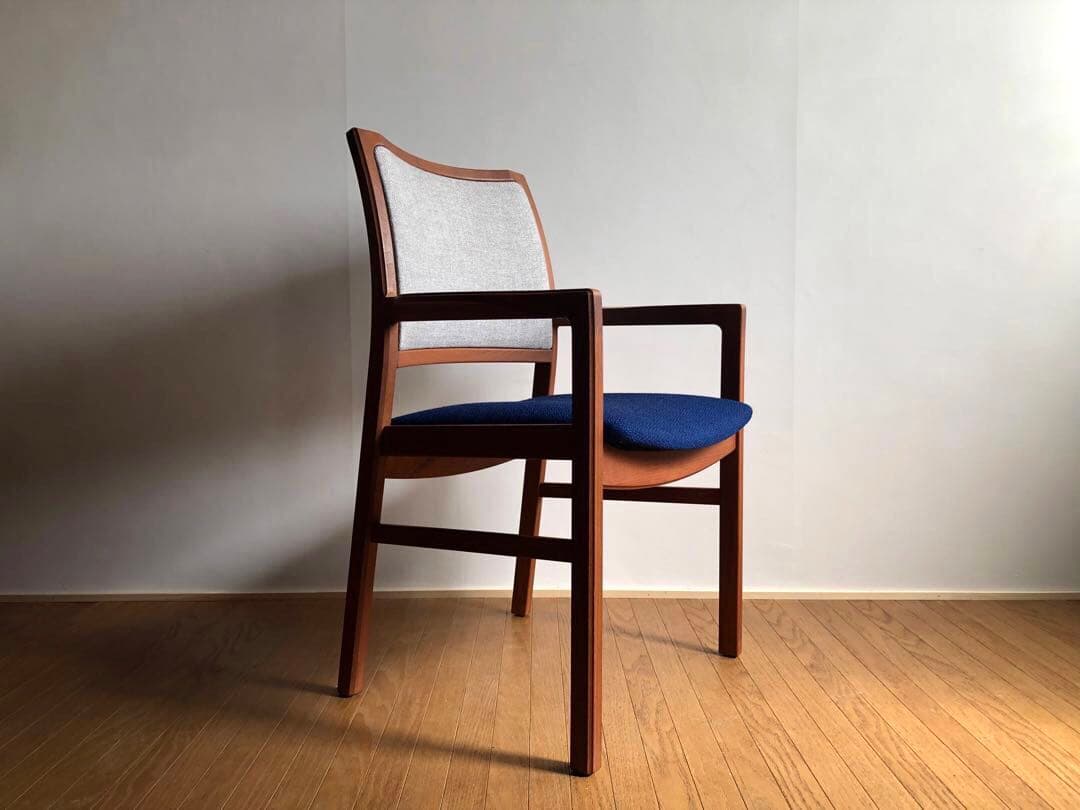 日田工芸 チーク無垢材 アームチェア① 生地新調 デスクチェア 工芸椅子