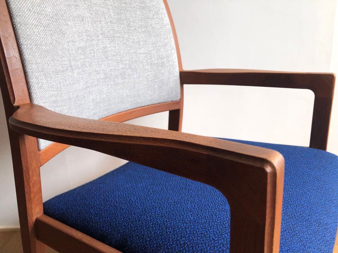 日田工芸 チーク無垢材 アームチェア① 生地新調 デスクチェア 工芸椅子