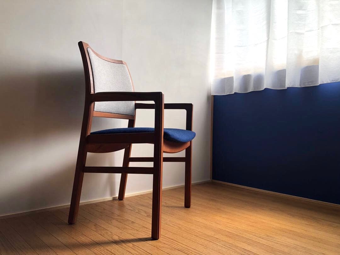 日田工芸 チーク無垢材 アームチェア① 生地新調 デスクチェア 工芸椅子