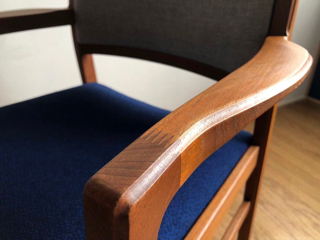 日田工芸 チーク無垢材 アームチェア① 生地新調 デスクチェア 工芸椅子