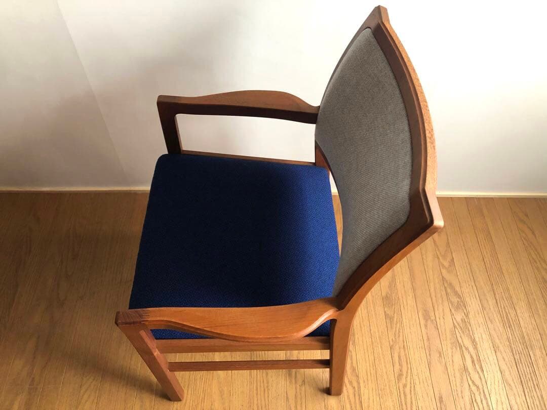 日田工芸 チーク無垢材 アームチェア① 生地新調 デスクチェア 工芸椅子