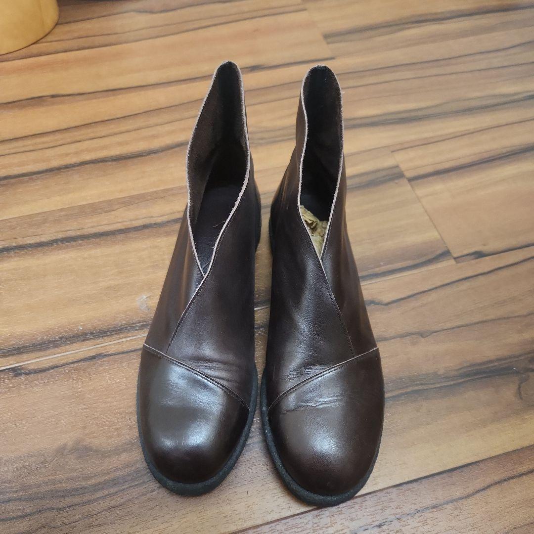 ヨーガンレール　ブラウン レザー ブーティ スリッポン