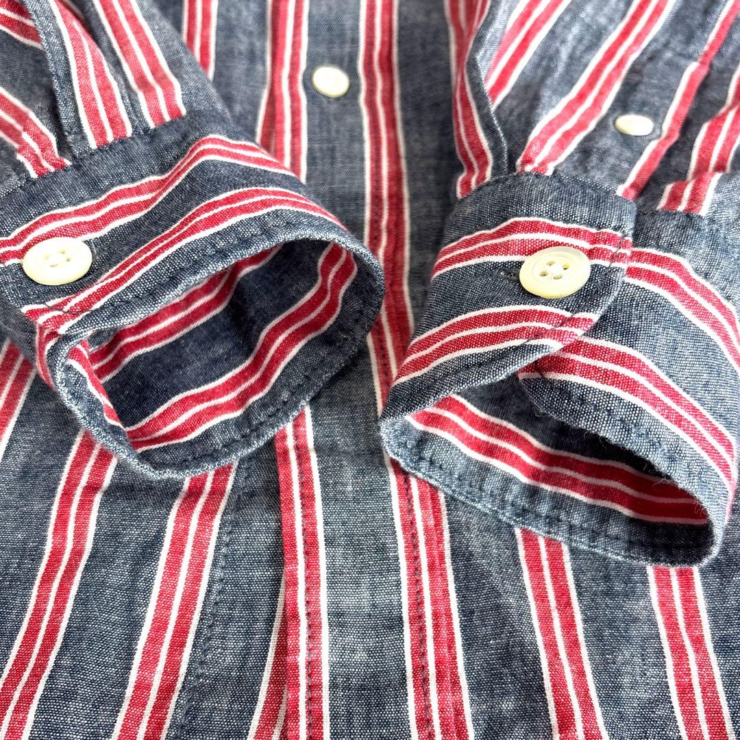 【美品/レデイースM】　45R　45rpm　ボタンダウンシャツ　長袖　ストライプ