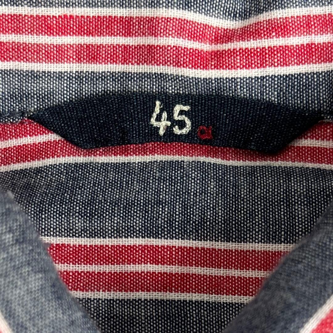 【美品/レデイースM】　45R　45rpm　ボタンダウンシャツ　長袖　ストライプ