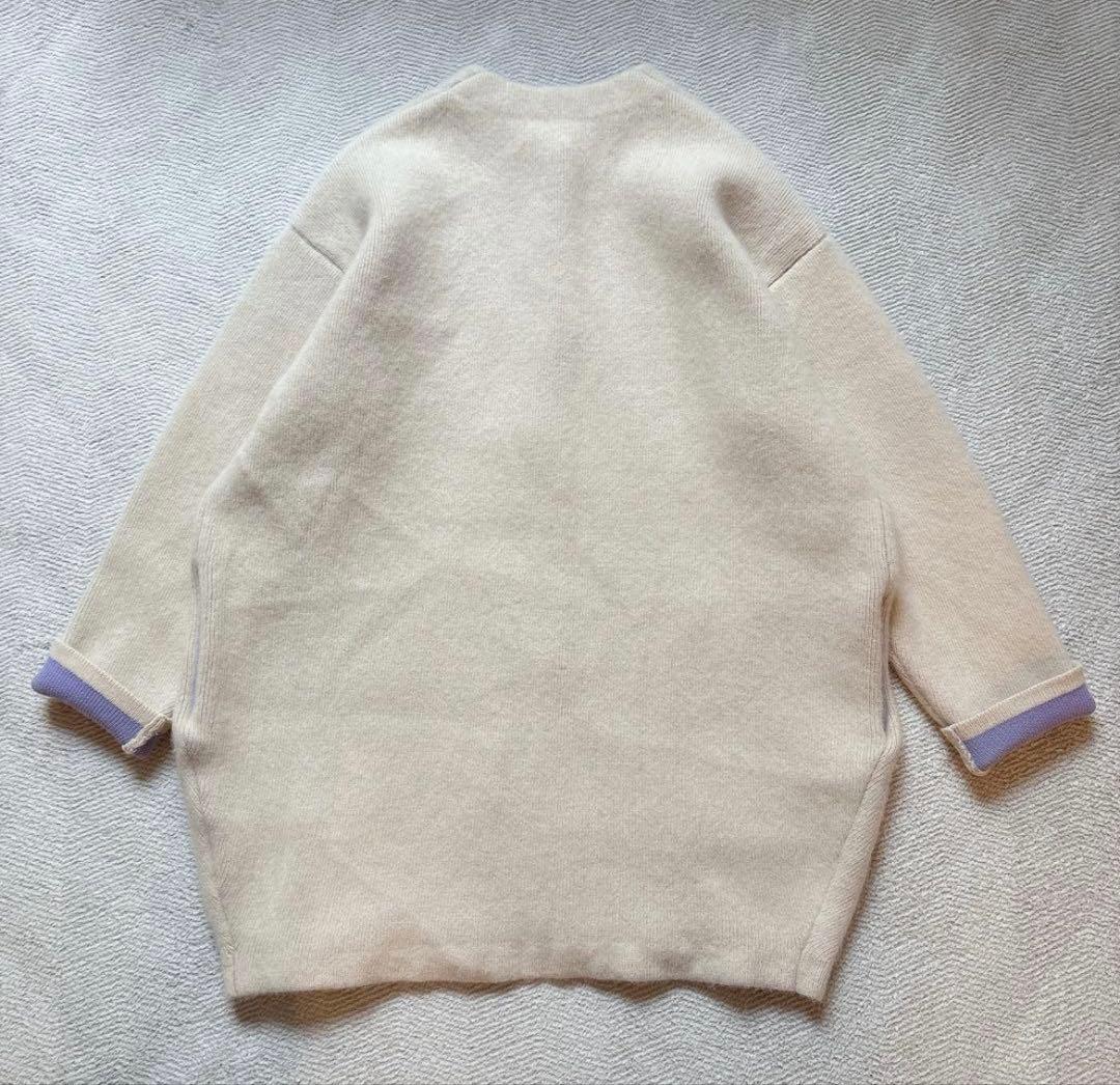 ELENDEEK ラクーンミックスWカーディガン　アイボリー×ラベンダー