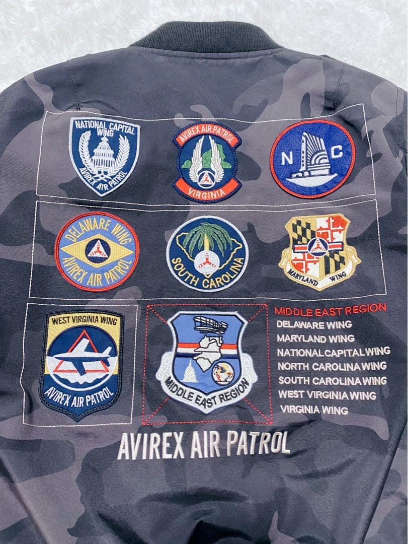 【新品】AVIREX MA-1 フライトジャケット ワッペン 迷彩 グレー M