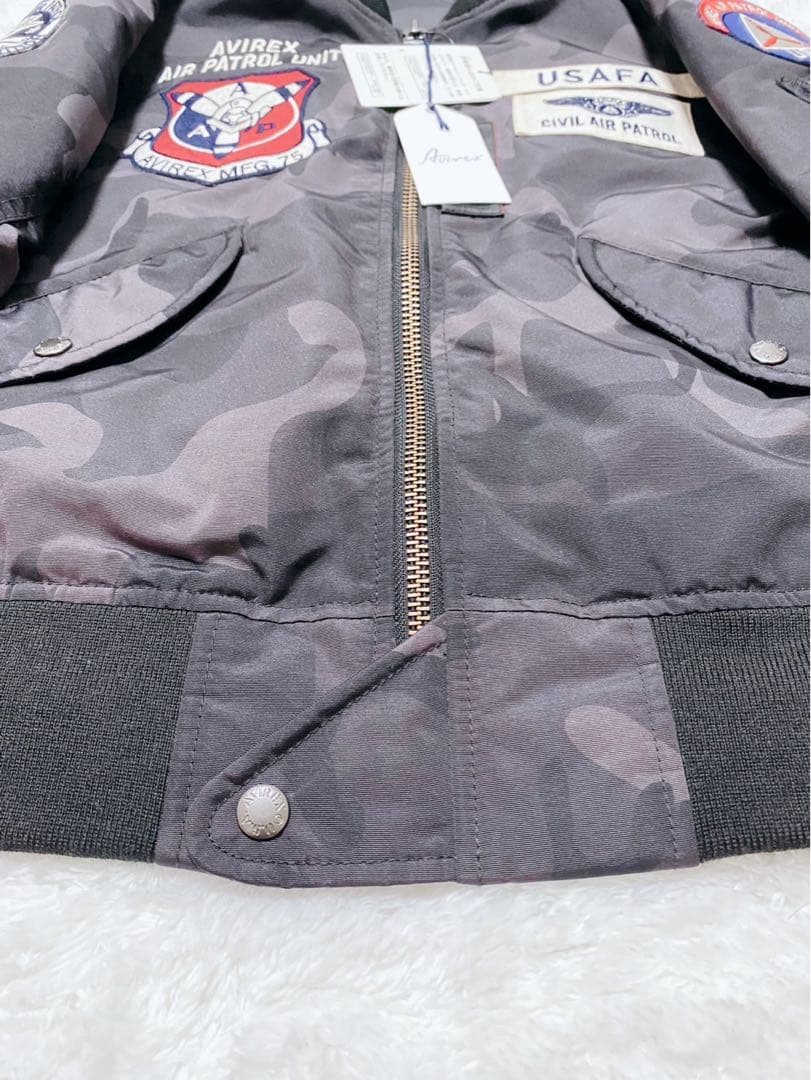 【新品】AVIREX MA-1 フライトジャケット ワッペン 迷彩 グレー M