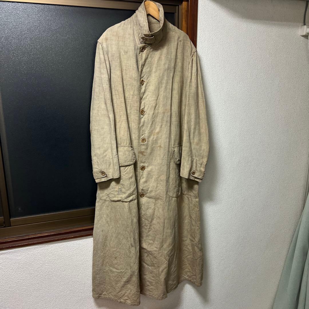 20s 30s french vintage リネン ダスターコート チンスト