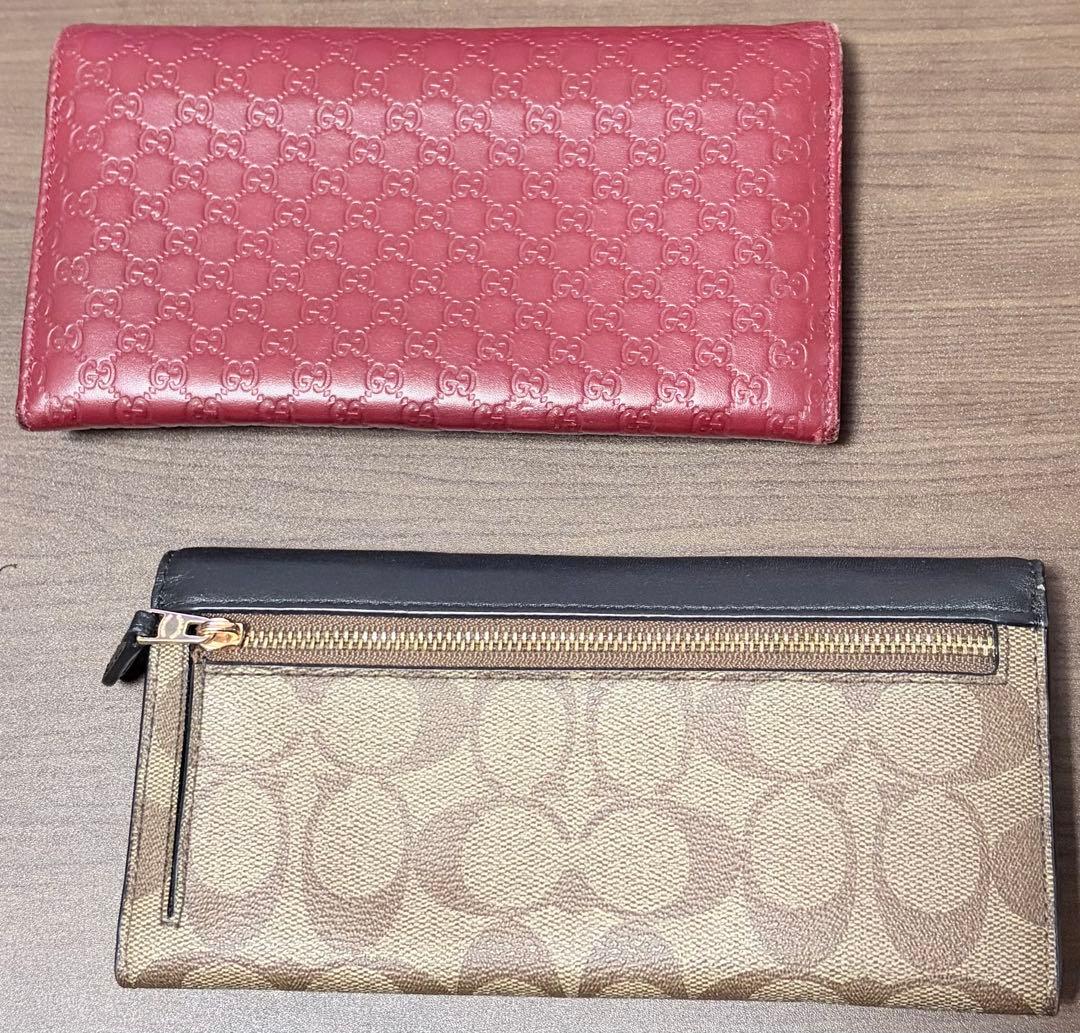 GUCCI 赤 長財布 & COACH 黒/ベージュ 財布 セット