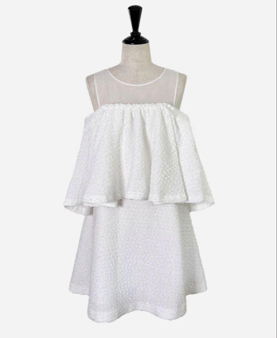 ワンピース sheller x tweed ruffle mini dress