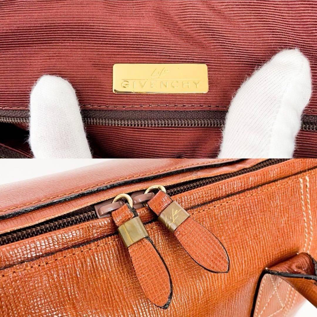 【美品】ジバンシィ GIVENCHY ボストンバッグ 茶系 A4型押し レザー