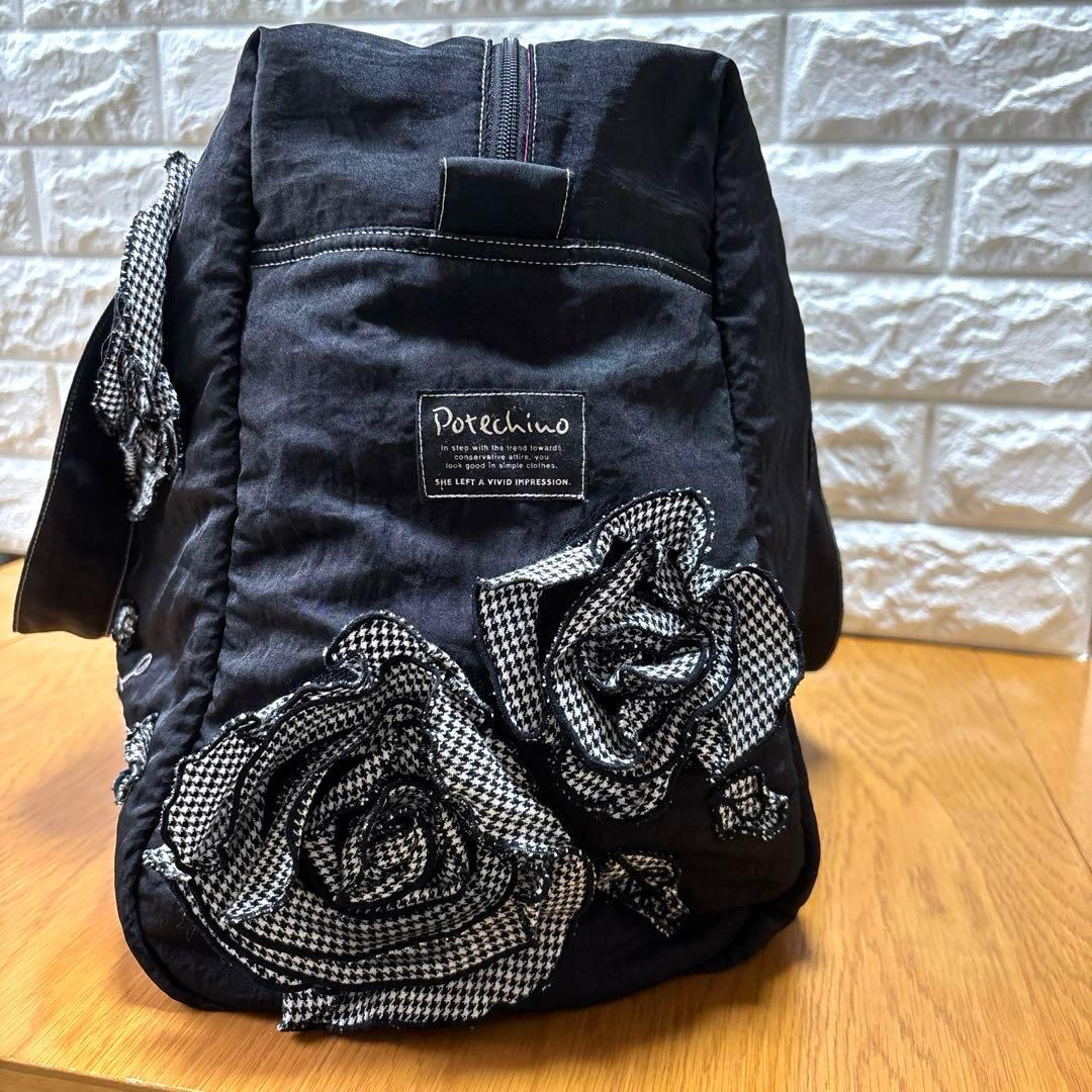 【POTECHINO】ポテチーノ さえら ボストン 旅行バック 花モチーフ　黒