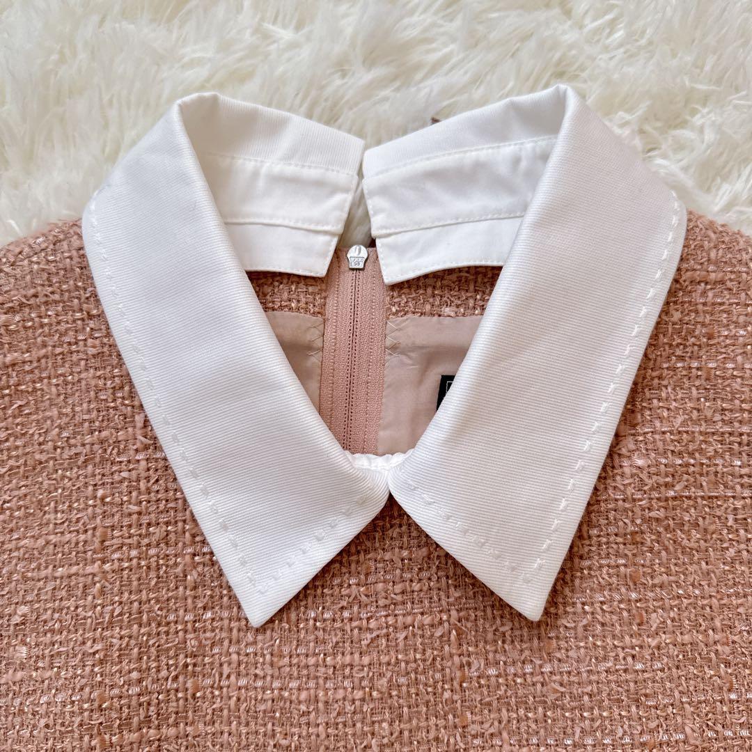 FOXEY ツイード 襟付き 半袖ワンピース 40 ベージュ 希少サイズ 上品