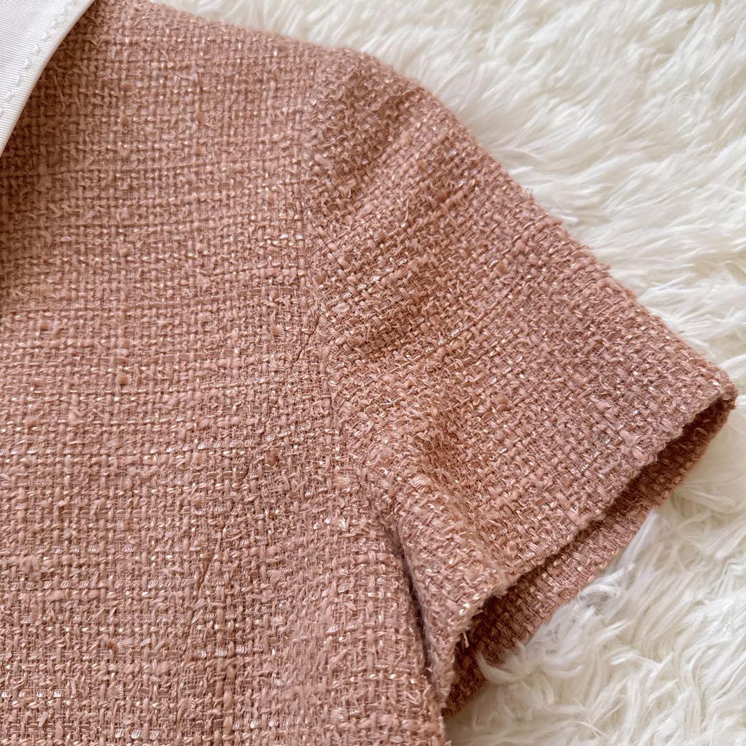 FOXEY ツイード 襟付き 半袖ワンピース 40 ベージュ 希少サイズ 上品