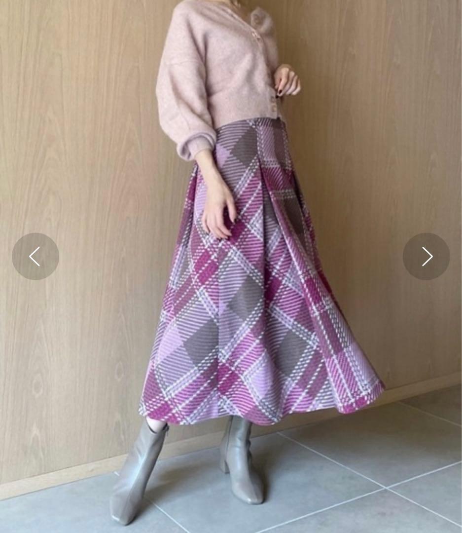 新品未使用タグ付き★snidel ロービングチェックフレアスカート　ピンク