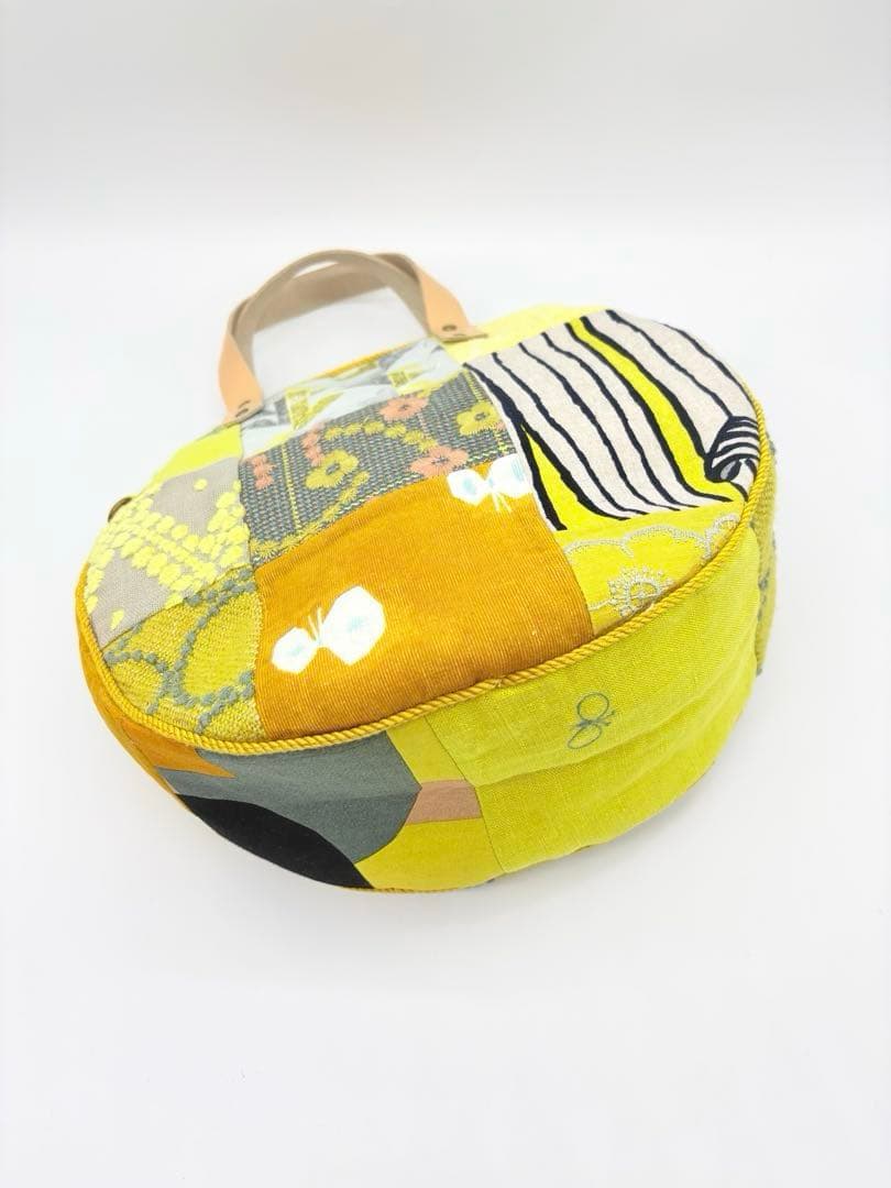 ミナペルホネン、ハンドメイド、 イエローパッチワーク、サークル トートバッグ