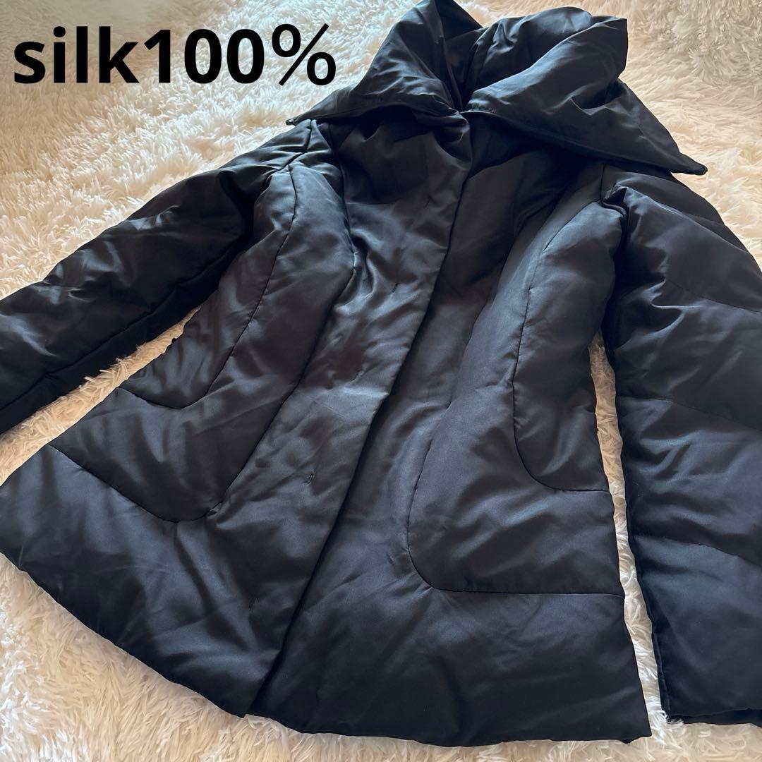 【新品未使用】F-wisteria シルク100% ダウンコート　撥水　軽量　L