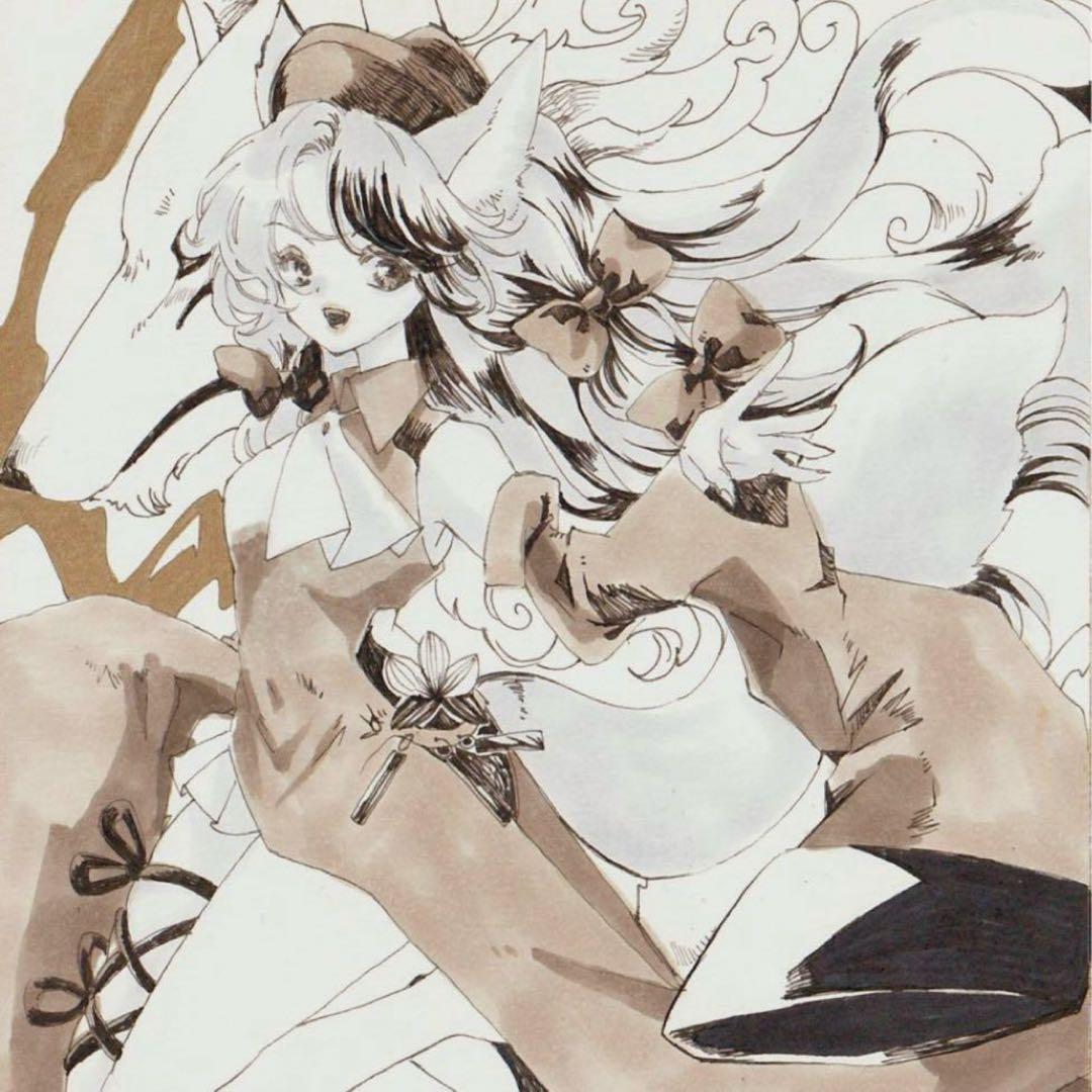 手描きイラスト ミニ色紙 少年 ウンピョウ/狐っ娘 オリジナル