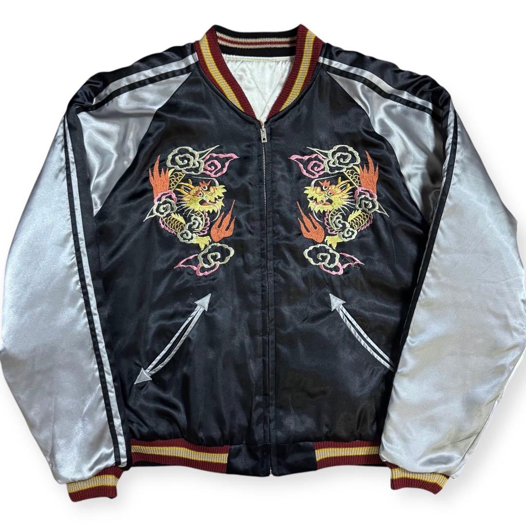 東洋 リバーシブル サテンキルト 中綿 スカジャン 顎外れ虎 Lサイズ