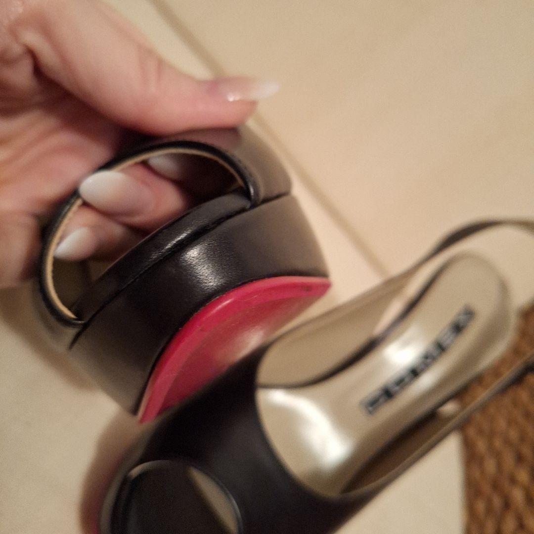 COMEX 黒 オープントゥ ヒール　パンプス　スムース　L