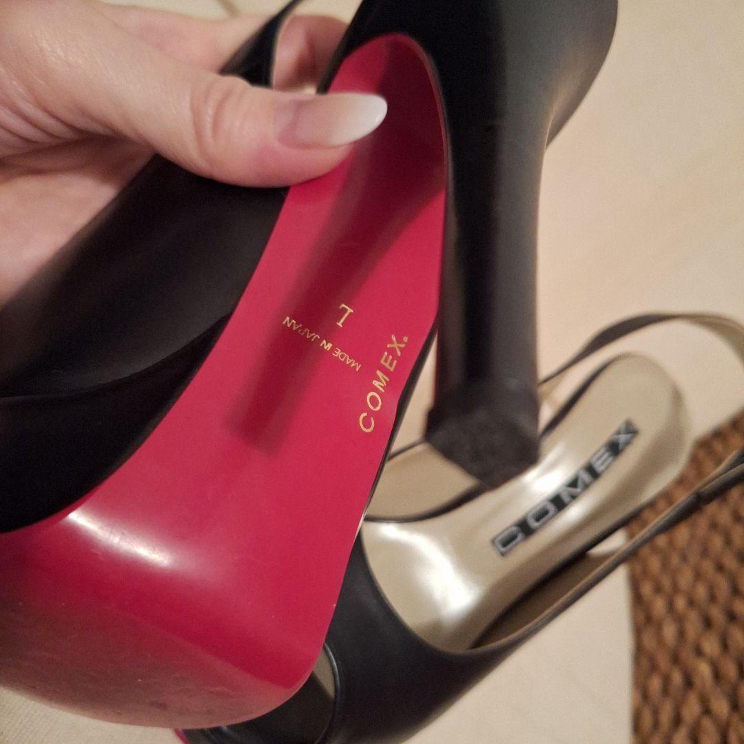 COMEX 黒 オープントゥ ヒール　パンプス　スムース　L