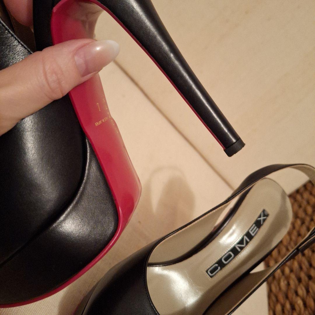 COMEX 黒 オープントゥ ヒール　パンプス　スムース　L