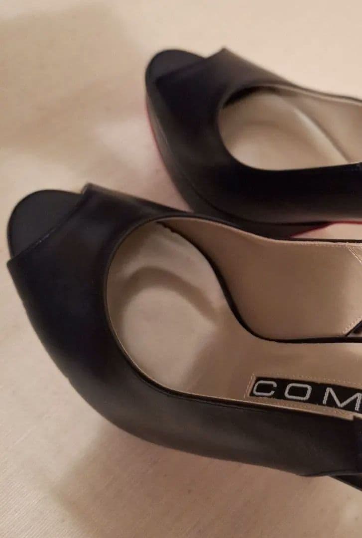 COMEX 黒 オープントゥ ヒール　パンプス　スムース　L