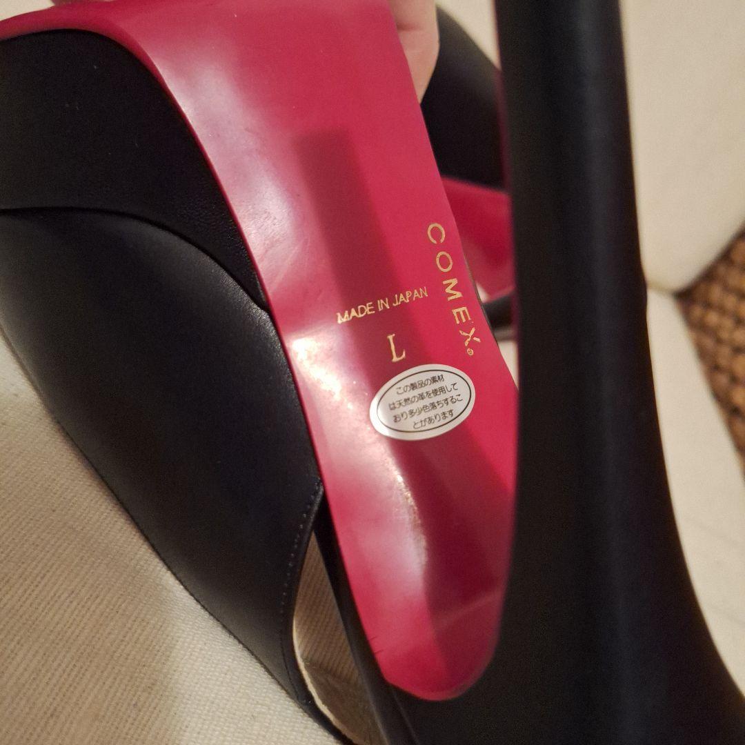 COMEX 黒 オープントゥ ヒール　パンプス　スムース　L