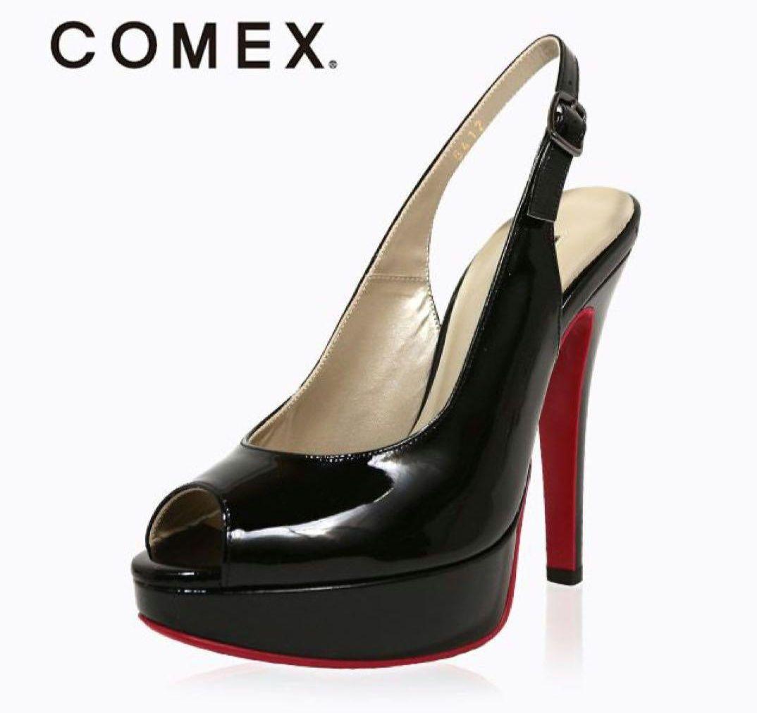 COMEX 黒 オープントゥ ヒール　パンプス　スムース　L