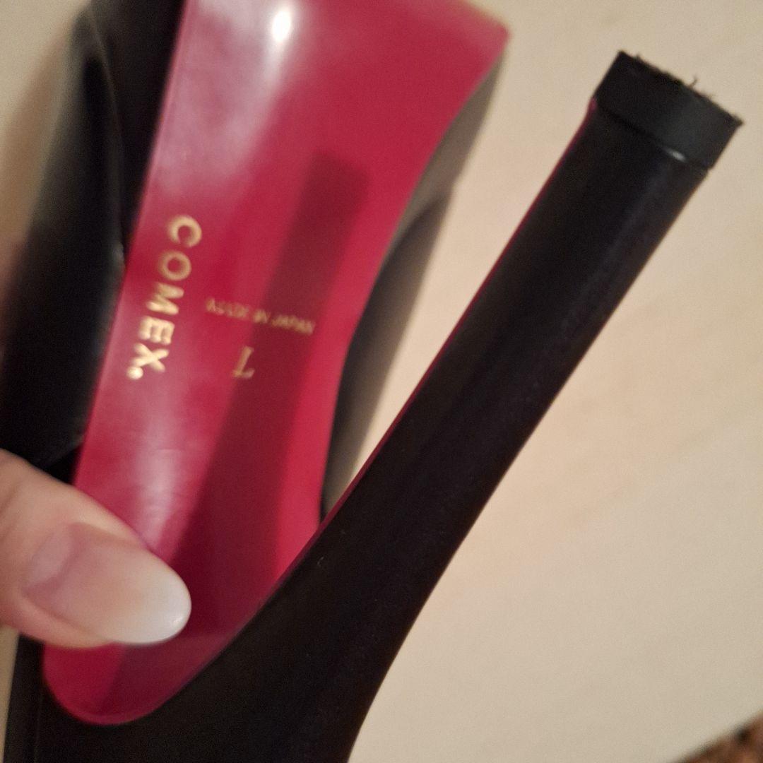 COMEX 黒 オープントゥ ヒール　パンプス　スムース　L