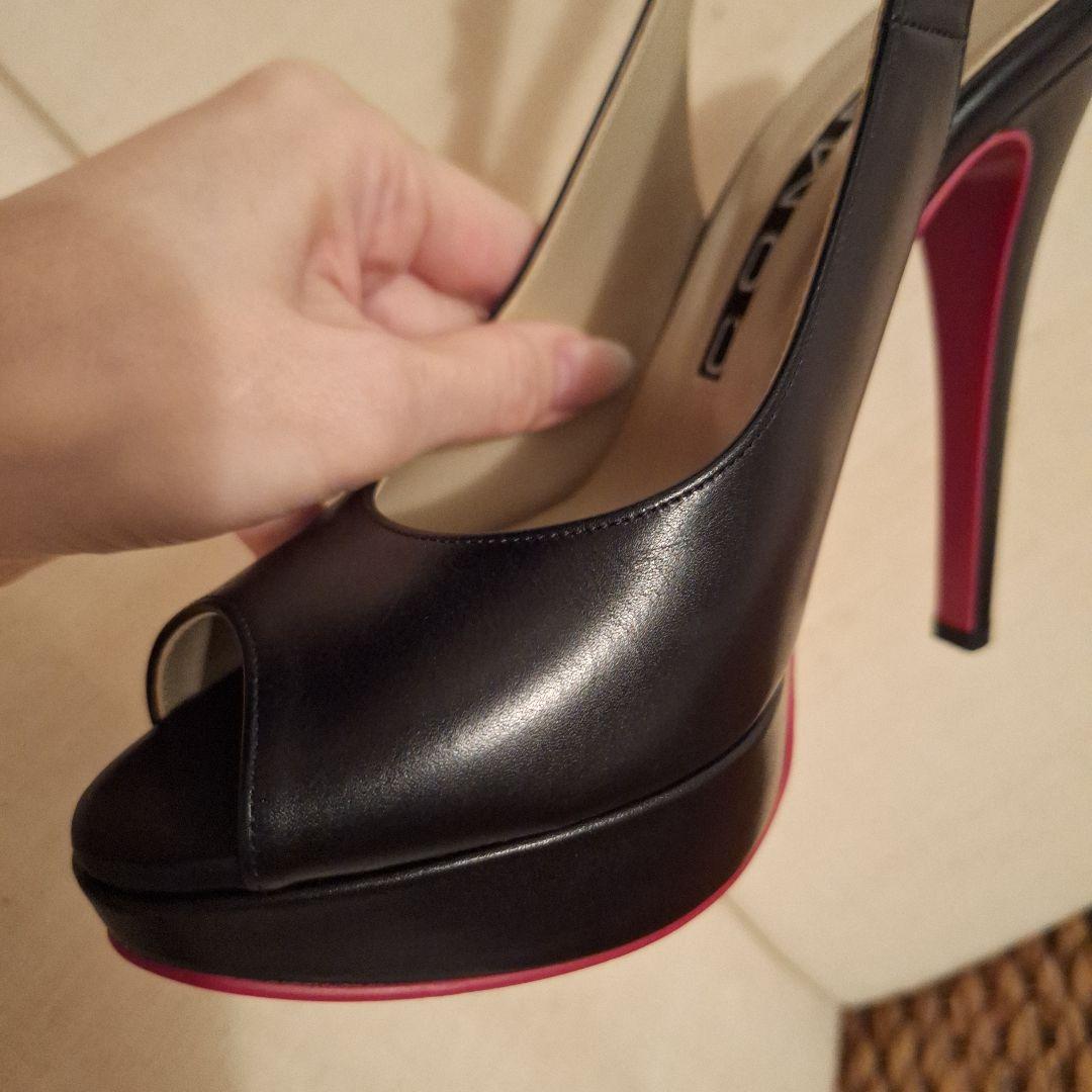 COMEX 黒 オープントゥ ヒール　パンプス　スムース　L