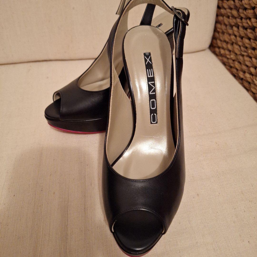 COMEX 黒 オープントゥ ヒール　パンプス　スムース　L