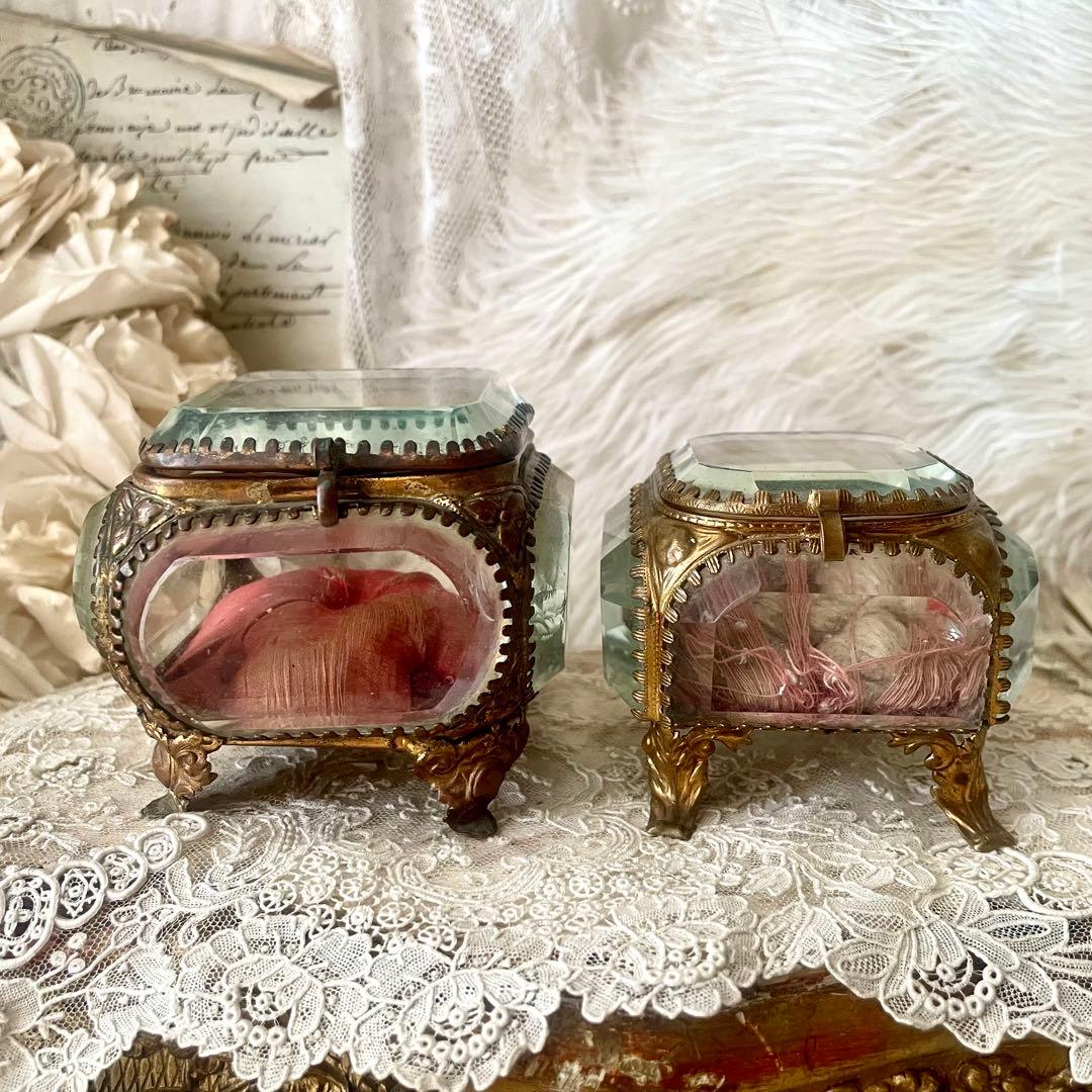 ベベルガラスジュエリーボックスS アクセサリーケース　フランスアンティーク