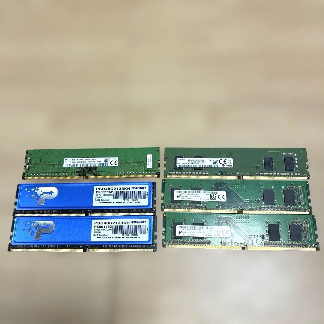 中古動作品デスクトップ用メモリー DDR4 8GB、4GB、2GB 6枚同梱