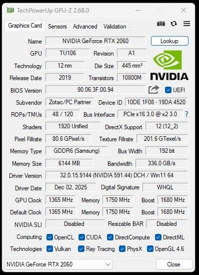 【動作確認済】ZOTAC GeForce RTX2060 グラフィックボード