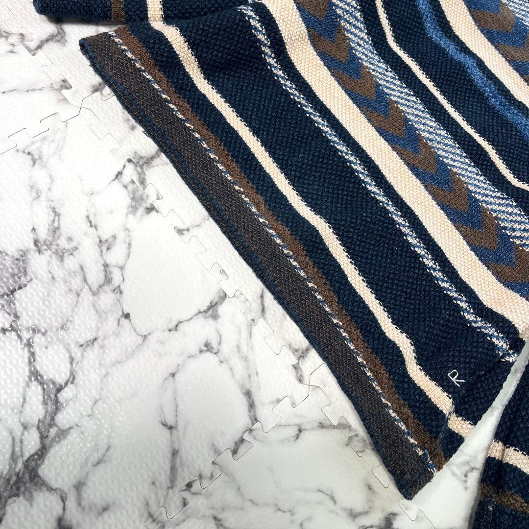 45R クルーネックニット　セーター　R刺繍　マルチカラー　ボーダー　コットン